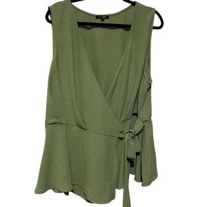 Papermoon Green Sleeveless Wrap Blouse with Tie Front
